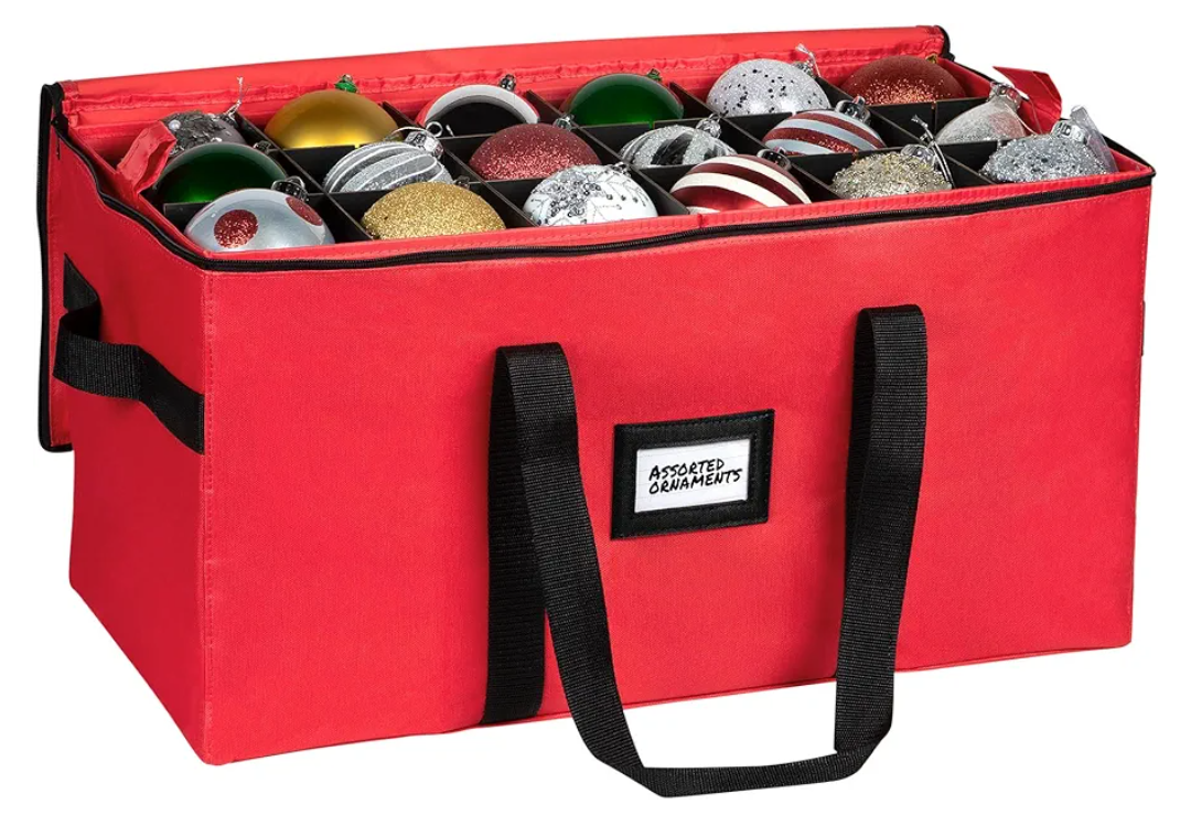 Christmas Ornament Storage Container,Box Stores Up to 54, Adjustable Dividers, Large Organizer Bin to Protect and Store Holiday Décor