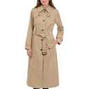 London Fog Women's Single Breasted Long Trench Coat with Epaulettes and Belt, BR Khaki, Large