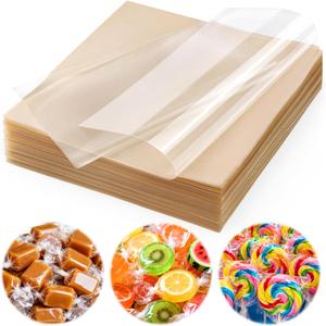 Juome Candy Wrappers for Homemade Candy, 500 Sheets Caramel Wrappers, 5"x5" Natural Clear Cellophane Candy Wrapping Paper for Lollipop Chocolate Candy Making Accessories Supplies