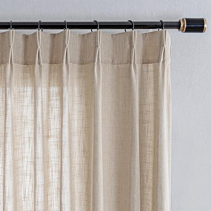 Curtains for Bedroom Semi Sheer Curtains 63 Inch Length for Dining Room Windows, Pinch Pleated Boho Linen Look Textured Fabric Soft Touch Light Filtering, 103"x67", Taupe, Set of 2