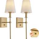 Dimmable Wall Sconces Set of 2, Gold Bathroom Vanity Lighting Fixtures, Modern Gold Wall Light with On Off Switch for Living Room Bedroom Hallway