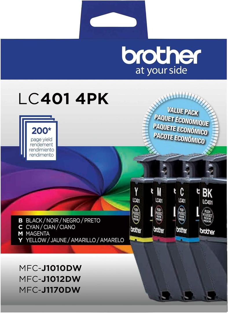 Brother Genuine LC4014PKS Standard Yield 4-Pack Ink Cartridges Includes 1 Cartridge Each of Black, Cyan, Magenta and Yellow
