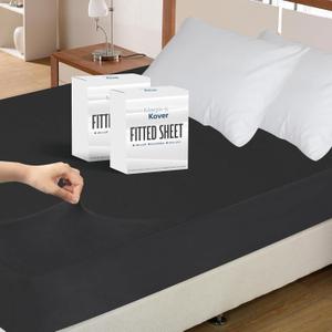 2 Pack Twin Fitted Sheet Only, Super Soft & Cozy Twin Size Bed Sheets for Boys Kids with Deep Pocket to 14 Inch, Cooling Mattress Bottom Sheets,Shrinkage & Stain Resistant, Wrinkle Free, Black