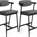 Bar Stools Set of 2, Counter Height Bar Stools with Back and Arms, 26" Counter Height Stools for Kitchen Counter, Upholstered Bar Chairs with Backrest, Modern Barstools for Kitchen Island, Grey (Grey & Black)