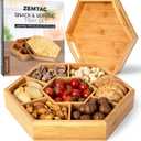 Snack Tray with Lid That Doubles as a Serving Tray  13"x11" Bamboo Wooden Dry Fruit Tray for Nuts & Candy, Decorative Trays for Home Decor, Coffee Table or Ottoman Use (Bamboo, 13"x11")
