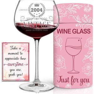 DOTOAKACI 21st Birthday Gifts for Her - 21 Wine Glass Birthday Girl - Vintage 2004 Engraved 21st Wine Glass - 21 Year Old Bday Decorations For Women, Friends, Daughter, Sister - Turning 21 Present