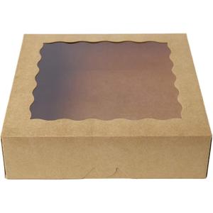ONE MORE [25pcs] 9inch Kraft Brown Bakery Boxes, Large Pie Boxes with PVC Window Natural Disposable box for Cookie 9x9x2.5inch,25 of Pack