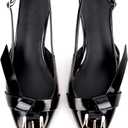Women Heels Slingback Pointed Closed Toe Kitten Heel Sandals Slip On Stiletto 2.6 Inch Pumps Metal Buckle Patent Leather Evening Prom Party Dress Shoes (Cool Black)