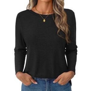 Women's Long Sleeve Shirts Casual Crewneck Tops Fall Fashion Soft Basic Tee for Work Business 2026 (Large, Black)