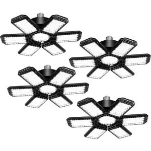 4 Pack LED Garage Light, 200W 20000LM 6500K LED Shop Lights, Garage Lights Ceiling Led with 6+1 Deformable Panels, Screw in E26/E27 Socket Bulb for Warehouse, Workshop, Basement, Barn Lighting