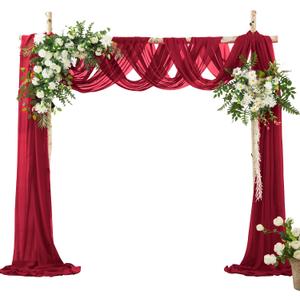 VACVELT Wedding Arch Draping Fabric - Burgundy Chiffon, 1 Panel Sheer Drapes, 30 Inch x 20ft Chiffon Backdrop Curtain, Outdoor Sheer Drapery for Ceremony Party Ceiling