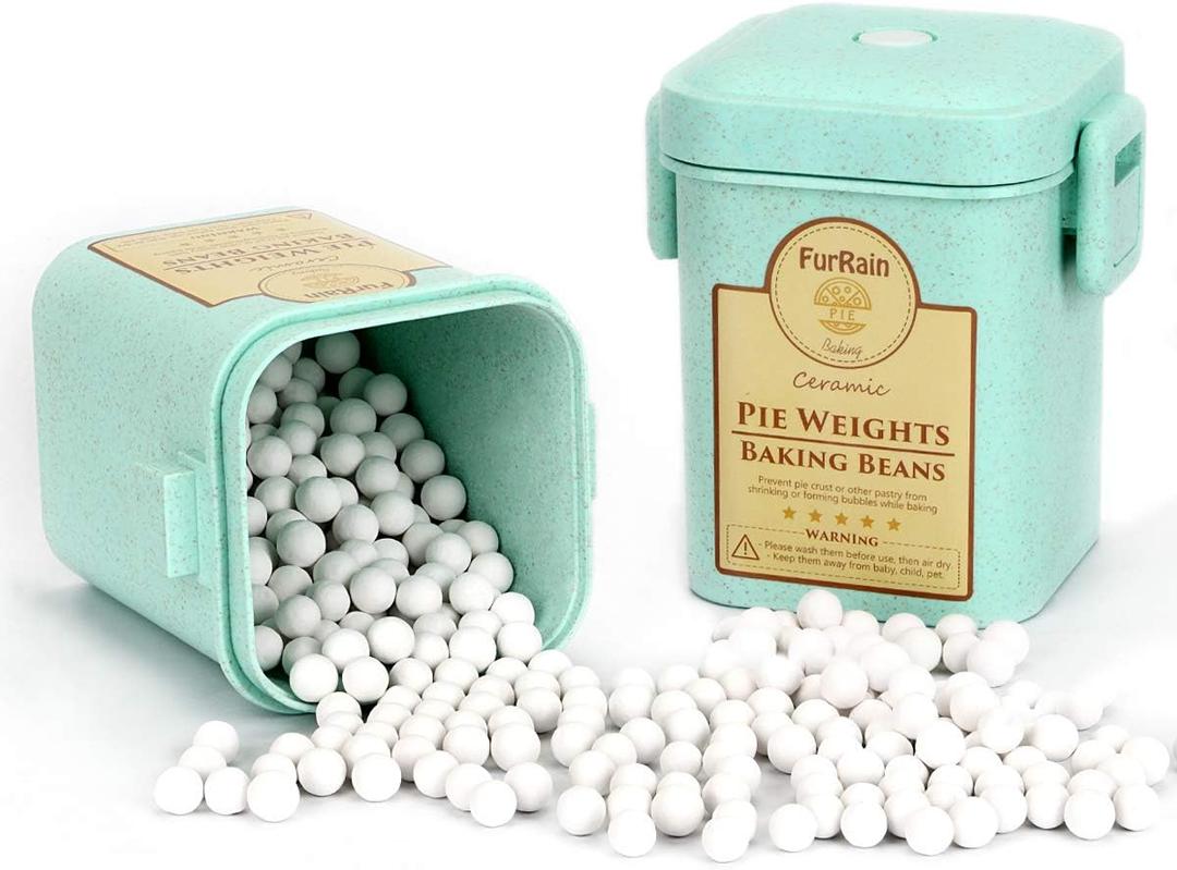 Ceramic Pie Weights Reusable 10mm Baking Beans Pie Crust Weights Natural Ceramic Stoneware with Wheat Straw Container (1PCS (2 LB))