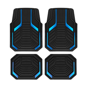 PIC AUTO Heavy Duty Rubber Floor Mats, Blue Aluminum Film Car Mats Set, Front and Rear Car Mats with Anti-Slip Backing, All Weather Protection, Trim-to-Fit for Automotive SUV, Sedan, Van