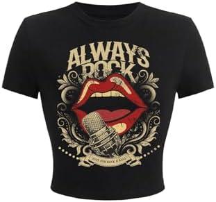 SOLY HUX Women's Short Sleeve Crop Tops Y2k Funny Graphic Crew Neck Tees Streetwear T-Shirts, Size M