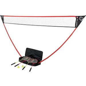 Zume Games Portable Badminton Set with Freestanding Base - Sets Up on Any Surface in Seconds - No Tools or Stakes Required (Red/Black/Green)