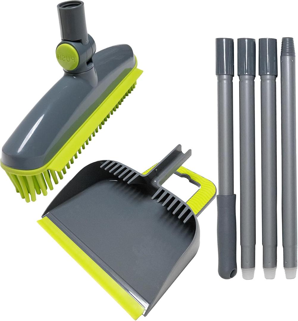 Broom and Dustpan Set Large and Stiff Broom Dut pan with Long Handle Ideal for Indoor Outdoor Garage Kitchen Room Offices Use