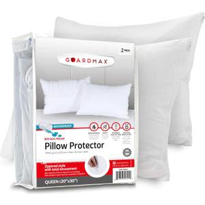 Guardmax Jersey Knitted Pillow Protector with Zipper Queen Size - 2 Pack - 100% Waterproof, Bed Bug Proof, Dust Mite Proof, & Hypoallergenic Pillow Covers - Premium Zippered Pillow Cases. (20 X 30)