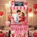 WovWeave Valentine's Day Kissing Booth Backdrop 71x35 Inch - Romantic Red Pink Heart Photography Background for Couples, Large Fabric Love Banner for Party Decorations, Indoor Outdoor Selfie Props