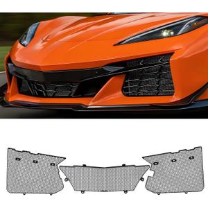 3Pcs Black Upgraded Front Radiator Guards Grille,Aluminum Body Bumper OEM Style Front Outer Grill Guard Protection Screens Grille Vents Insert Mesh Set for Corvette C8 Z06 2023+/E-Ray 2024+