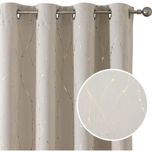 SMILE WEAVER Cream Blackout Curtains Gold Foil Printed Design Noise Reducing Thermal Insulated Window Treatment Drapes Grommet Curtain for Living Room Nursery Decor Set of 2 Panels/ Ivory/ Beige 52Wx96L