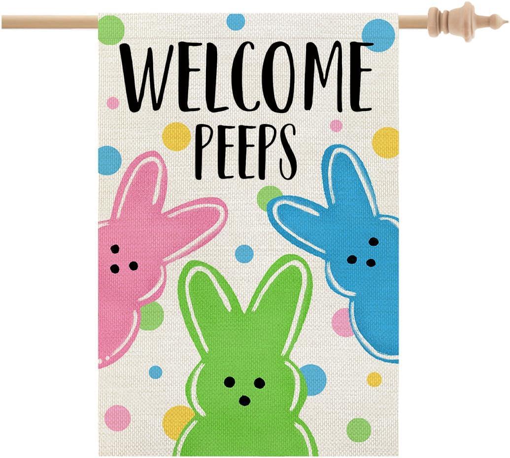 CROWNED BEAUTY Easter House Flag 28x40 Inch Double Sided Large Burlap Holiday Bunny Eggs Flag for Outside Yard Welcome CF1340-40