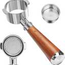51mm Bottomless Portafilter 2 Ears for Delonghi Stilosa ECP3420/EC155/BCO430/EC260,Stainless Steel Filter Basket and Walnut Handle