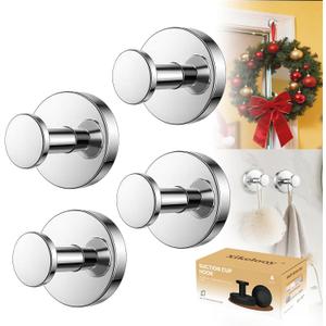 Suction Cup Hooks, Suction Cup Hooks for Shower,Removable Towel Hooks for Bathroom Window Glass Door Wall, Bath Robe Looafh Wreath Hook for Hanging (Bright Silver)