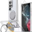 for Samsung Galaxy S22 Ultra/S23 Ultra Case with 360 Magnetic Stand, Compatible with MagSafe, with 2 Screen Protectors, Military-Grade Drop Shockproof Phone Case with Kickstand, Clear