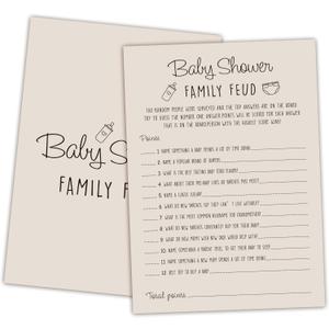 Baby Shower Family Feud Game - 30 Cards, Answer Key, Gender Neutral Decorations for Boy & Girl - Light Brown