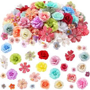 Hoteam 300 Pcs 300 Pcs Faux Flower Heads Silk Artificial Plum Blossom Heads DIY Fake Mini Flowers Assorted Silk Decorative Daisy Roses Craft Supplies for Wedding Party Wreath (Elegant) (Elegant)