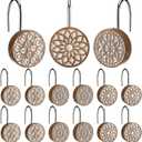 BreezeHug 12pcs Boho Shower Curtain Hooks Decorative Shower Curtain Hangers for Bathroom Rod Resin Round Rings with Brown Floral Pattern, Waterproof