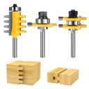 1/4-Inch Shank Tongue and Groove Router Bits Set & Reversible Finger Joint Router Bit, 3 Pack Router Bit Set, Woodworking Chisel Cutter for Density Boards, Solid Wood, MDF, Chipboard, Splints, Etc