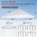 10x10 Canopy Replacement Top with Air Vent, Pop Up Canopy Replacement for Straight Leg Canopy Tent, Canopy Replacement Cover UV Resistant Waterproof for Garden Patio Camping (Top Only)(Silvery White)
