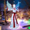 5FT Lighted-up Angel Christmas Decoration, 3D Halo Wings Angel Glitter Decor with LED Lights, Holiday Decorate The Yard Garden Lawn Porch