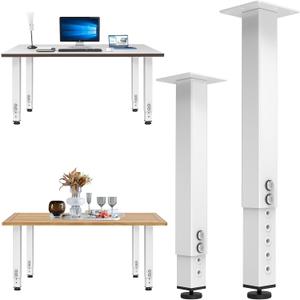 POROHOM 2PCS Adjustable Square Table Leg (14-24inch)Metal Desk Legs, Home Office DIY Furniture Leg Set for Tables, DIY desks, Counter Tops, Kitchen Tables,Office Desk (White)