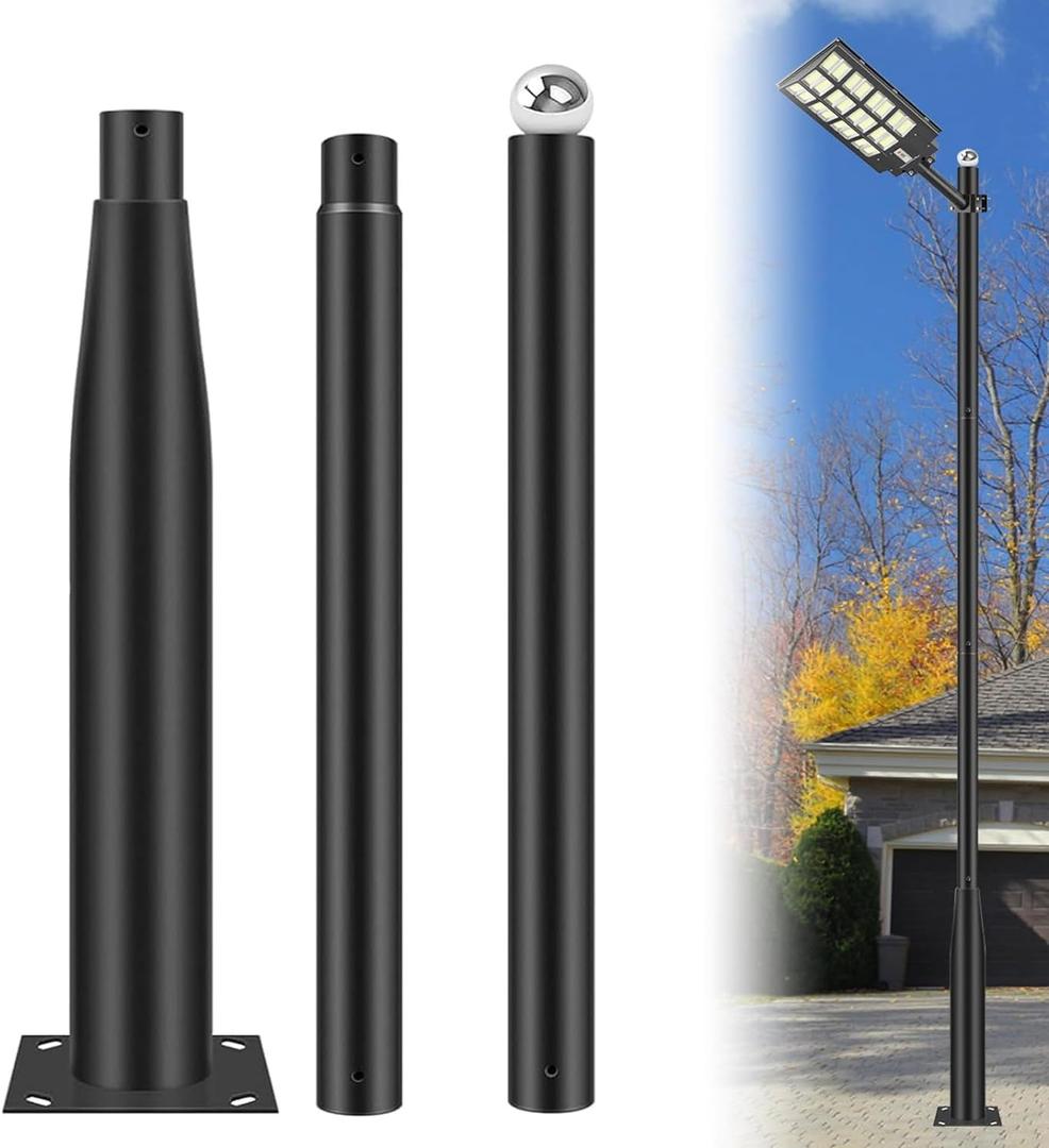 Street Light Pole 10Ft - Metal Solar Lamp Posts for Outdoor Light, Adjustable Metal Street Courtyard Porch Exterior Patio Flag Lighting Fixtures