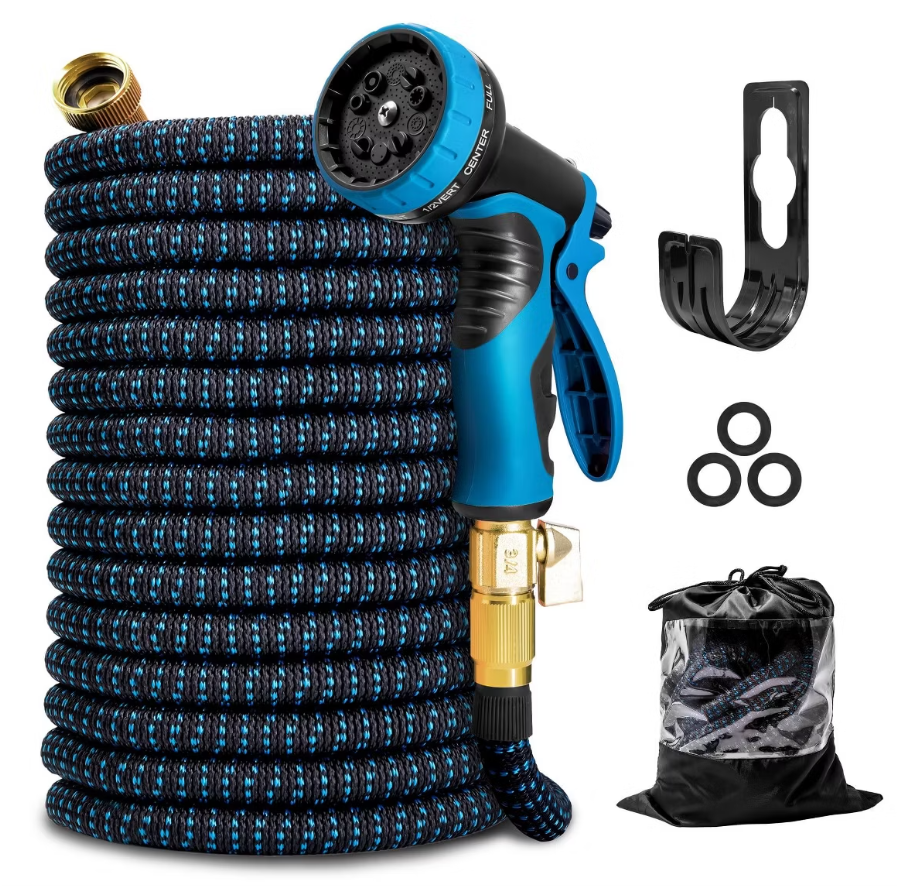 KOTTO Expandable Garden Water Hose, 10 Spray Nozzles, Anti-Rust Solid Brass Connector, Lightweight No-Kink Flexible Blue 150ft