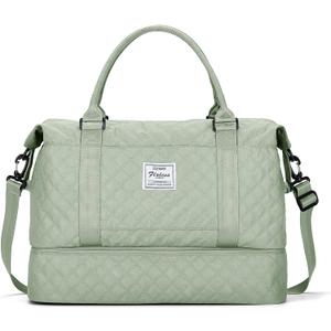Travel Duffel Bag with Shoes Compartment, Overnight Weekender Bags for Women,Carry on Personal Item Bag (Large, A-Grid-Light Green)