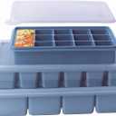 3-Pack Silicone Freezer Trays with Lid,4 Large 1-Cup(250ml)&6 Medium 1/2-Cup(125ml)&15 Small 2 Tbsp(30ml) Soup Freezer Container Molds,Ice Cube Tray For Meal Prep&Freezing Soup,Herbs (Blue 3 Pack)