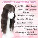 Hair Toppers for Women, 20 Inch Hand Tied Breathable Toppers Hair pieces for Women with Thinning Crown Wispy Bangs Mix Human Hair Clip in Curly Lightweight Wiglets(Dark Chestnu Brown)