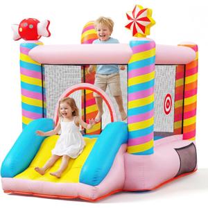 Candy Bounce House for Kids Ages 3-6, Sweet Inflatable Bouncy Castle with Slide, Indoor Outdoor Small Jumping House with Blower, Mini Toddler Bounce Castle for Birthday Gifts and Holidays