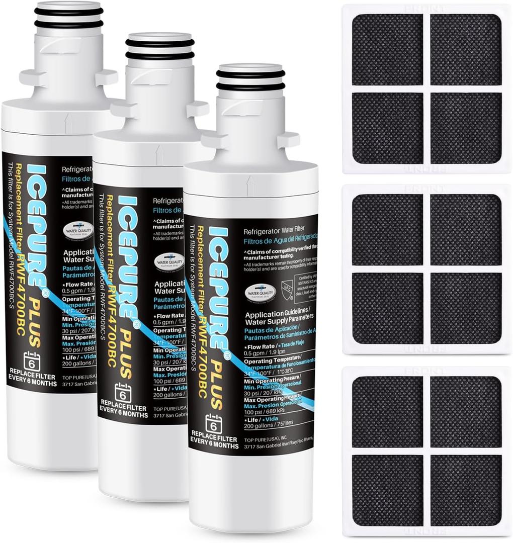 ICEPURE PLUS ADQ747935 NSF/ANSI 53 Certified Replacement for LG LT1000P MDJ64844601, Kenmore Elite 9980, LT1000PC ADQ74793501 LT1000 RWF4700A RWF4700AB Refrigerator Water and LT120F Air Filter,3Combo