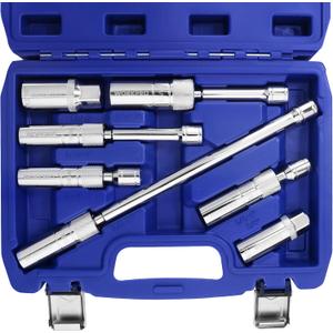 WORKPRO 7 PCS Magnetic Swivel Spark Plug Socket Set, Includes 9/16-inch, 5/8-inch, 13/16-inch, 14MM Thin Wall Sockets with 4, 6, 11-inch Extensions, 3/8" Drive with 12 Points, Magnetic Core