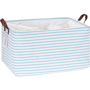 Hinwo 70L Extra Large Storage Bins, Closet Organizers and Storage, Foldable Clothes Storage Baskets with Handles, Containers for Clothing, Blanket, Comforters, Toys, Bedding (Aqua Stripe) (22" / 70L / 1-Pack)
