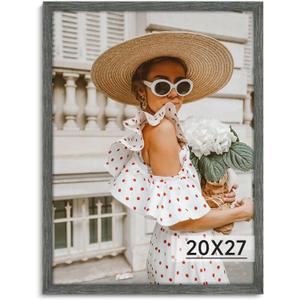 Dark Gray 20x27 Frame - Single Frame - Rustic Woodgrain 20 x 27 Poster Frame with Plexiglass for Wall Gallery Display, 20x27 Picture Frame for Puzzle, Artwork, Photo and Poster - Ideal Christmas Day