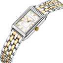 Gold Watches for Women with Vintage Rectangular Case,White Roman Dial,Stainless Steel Band,Adjustment Tool Included,Water Resistant