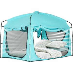 Bed Tent,Portable Privacy Sleeping Bed Canopy,Blackout 90% Drapes for Kids and Adult,Indoor Space Tent with Breathable Large Mesh Windows (Full, TEAL)
