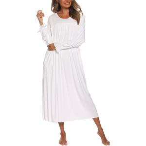 AVIIER Long Sleeve Nightgowns for Women Soft Cotton Victorian Night Gowns Ladies Sleepwear with Pockets (XX-Large, White)