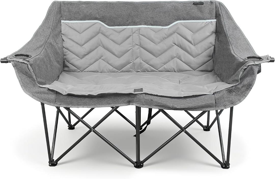 Double Camping Chair Camping Couch 2 Person Camping Chair, Folding Padded Loveseat for Two Adults, Outdoor Camp Foldable Seat Sofa for Lawn Bonfire, Portable Sillas for Living Room, 2 Seater Pod Chair