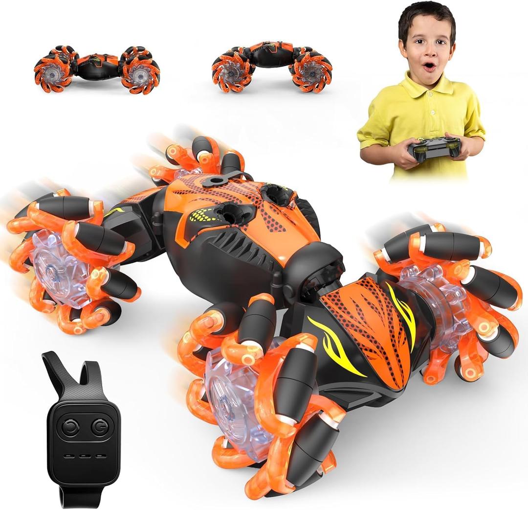 1:16 Gesture Sensing RC Stunt Car, Hand Controlled Remote Control Twist Cars with Light & Music, 4WD 360 Rotate Transform Drift, Gifts for 8-12 Kids Age 8 9 10 11 12 Yrs Old (Orange)